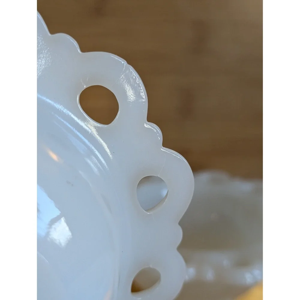 Lot of 3 Vintage Milk Glass Lace Edge Bowls AS IS Decor Wedding Shower Jewelry